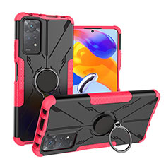 Custodia Silicone e Plastica Opaca Cover con Magnetico Anello Supporto JX1 per Xiaomi Redmi Note 11 Pro 4G Rosa Caldo