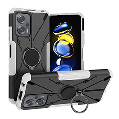 Custodia Silicone e Plastica Opaca Cover con Magnetico Anello Supporto JX1 per Xiaomi Redmi Note 11T Pro 5G Argento