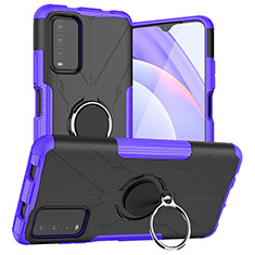 Custodia Silicone e Plastica Opaca Cover con Magnetico Anello Supporto JX1 per Xiaomi Redmi Note 9 4G Viola