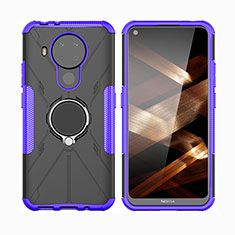 Custodia Silicone e Plastica Opaca Cover con Magnetico Anello Supporto JX2 per Nokia 5.4 Viola