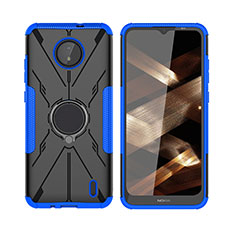 Custodia Silicone e Plastica Opaca Cover con Magnetico Anello Supporto JX2 per Nokia C10 Blu