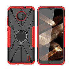 Custodia Silicone e Plastica Opaca Cover con Magnetico Anello Supporto JX2 per Nokia C10 Rosso