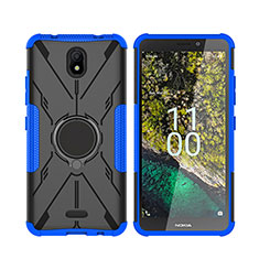 Custodia Silicone e Plastica Opaca Cover con Magnetico Anello Supporto JX2 per Nokia C100 Blu