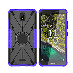 Custodia Silicone e Plastica Opaca Cover con Magnetico Anello Supporto JX2 per Nokia C100 Viola