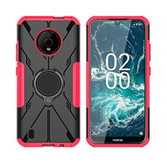 Custodia Silicone e Plastica Opaca Cover con Magnetico Anello Supporto JX2 per Nokia C200 Rosa Caldo