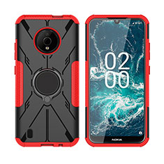 Custodia Silicone e Plastica Opaca Cover con Magnetico Anello Supporto JX2 per Nokia C200 Rosso