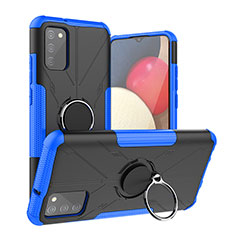 Custodia Silicone e Plastica Opaca Cover con Magnetico Anello Supporto JX2 per Samsung Galaxy A02s Blu