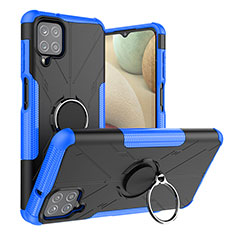 Custodia Silicone e Plastica Opaca Cover con Magnetico Anello Supporto JX2 per Samsung Galaxy F12 Blu