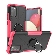 Custodia Silicone e Plastica Opaca Cover con Magnetico Anello Supporto JX2 per Samsung Galaxy M02s Rosa Caldo