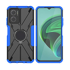 Custodia Silicone e Plastica Opaca Cover con Magnetico Anello Supporto JX2 per Xiaomi Redmi 10 5G Blu