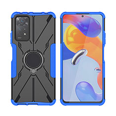 Custodia Silicone e Plastica Opaca Cover con Magnetico Anello Supporto JX2 per Xiaomi Redmi Note 11 Pro 4G Blu