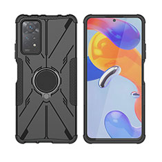 Custodia Silicone e Plastica Opaca Cover con Magnetico Anello Supporto JX2 per Xiaomi Redmi Note 11 Pro 4G Nero