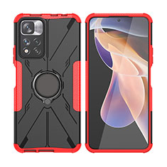 Custodia Silicone e Plastica Opaca Cover con Magnetico Anello Supporto JX2 per Xiaomi Redmi Note 11 Pro+ Plus 5G Rosa Caldo