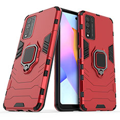 Custodia Silicone e Plastica Opaca Cover con Magnetico Anello Supporto KC1 per Huawei Honor 10X Lite Rosso