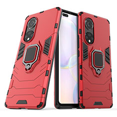 Custodia Silicone e Plastica Opaca Cover con Magnetico Anello Supporto KC1 per Huawei Nova 9 Pro Rosso