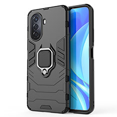 Custodia Silicone e Plastica Opaca Cover con Magnetico Anello Supporto KC1 per Huawei Nova Y70 Nero