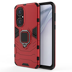 Custodia Silicone e Plastica Opaca Cover con Magnetico Anello Supporto KC1 per Huawei P50 Rosso