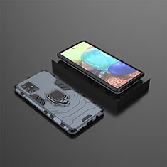 Custodia Silicone e Plastica Opaca Cover con Magnetico Anello Supporto KC1 per Samsung Galaxy A71 4G A715 Blu
