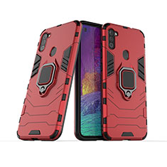 Custodia Silicone e Plastica Opaca Cover con Magnetico Anello Supporto KC1 per Samsung Galaxy M11 Rosso