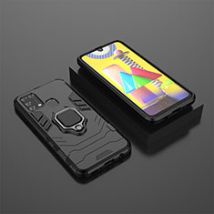 Custodia Silicone e Plastica Opaca Cover con Magnetico Anello Supporto KC1 per Samsung Galaxy M21s Nero