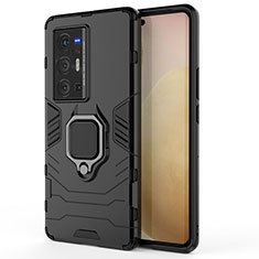 Custodia Silicone e Plastica Opaca Cover con Magnetico Anello Supporto KC1 per Vivo X70 Pro+ Plus 5G Nero