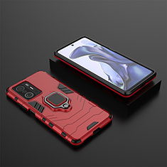 Custodia Silicone e Plastica Opaca Cover con Magnetico Anello Supporto KC1 per Xiaomi Mi 11T 5G Rosso