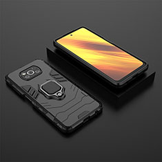 Custodia Silicone e Plastica Opaca Cover con Magnetico Anello Supporto KC1 per Xiaomi Poco X3 NFC Nero