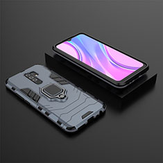 Custodia Silicone e Plastica Opaca Cover con Magnetico Anello Supporto KC1 per Xiaomi Redmi 9 Blu