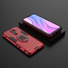 Custodia Silicone e Plastica Opaca Cover con Magnetico Anello Supporto KC1 per Xiaomi Redmi 9 Rosso