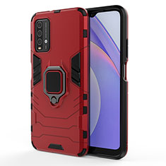 Custodia Silicone e Plastica Opaca Cover con Magnetico Anello Supporto KC1 per Xiaomi Redmi 9T 4G Rosso