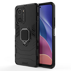 Custodia Silicone e Plastica Opaca Cover con Magnetico Anello Supporto KC1 per Xiaomi Redmi K40 Pro 5G Nero