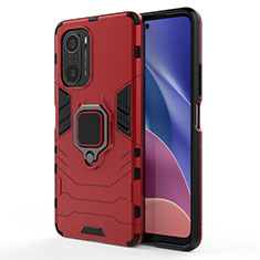 Custodia Silicone e Plastica Opaca Cover con Magnetico Anello Supporto KC1 per Xiaomi Redmi K40 Pro+ Plus 5G Rosso