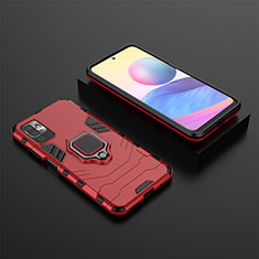 Custodia Silicone e Plastica Opaca Cover con Magnetico Anello Supporto KC1 per Xiaomi Redmi Note 10T 5G Rosso