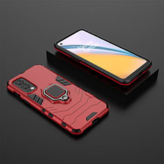 Custodia Silicone e Plastica Opaca Cover con Magnetico Anello Supporto KC2 per OnePlus Nord 2 5G Rosso