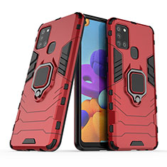 Custodia Silicone e Plastica Opaca Cover con Magnetico Anello Supporto KC2 per Samsung Galaxy A21s Rosso