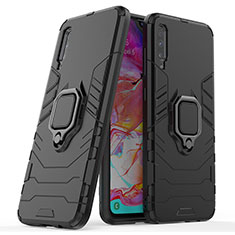 Custodia Silicone e Plastica Opaca Cover con Magnetico Anello Supporto KC2 per Samsung Galaxy A70S Nero