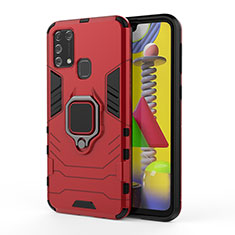 Custodia Silicone e Plastica Opaca Cover con Magnetico Anello Supporto KC2 per Samsung Galaxy M31 Prime Edition Rosso