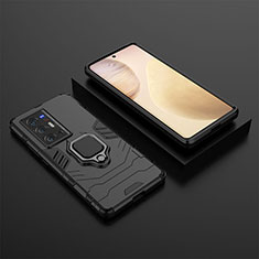 Custodia Silicone e Plastica Opaca Cover con Magnetico Anello Supporto KC2 per Vivo X70 Pro+ Plus 5G Nero