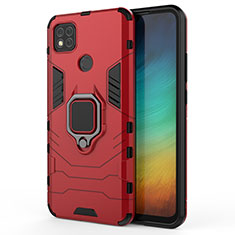 Custodia Silicone e Plastica Opaca Cover con Magnetico Anello Supporto KC2 per Xiaomi Redmi 9 Activ Rosso