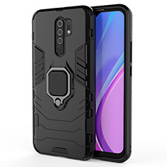 Custodia Silicone e Plastica Opaca Cover con Magnetico Anello Supporto KC2 per Xiaomi Redmi 9 Nero