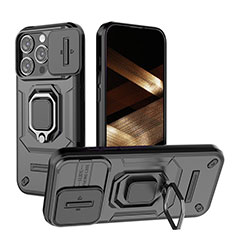 Custodia Silicone e Plastica Opaca Cover con Magnetico Anello Supporto KC3 per Apple iPhone 16 Pro Max Nero