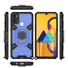 Custodia Silicone e Plastica Opaca Cover con Magnetico Anello Supporto KC3 per Samsung Galaxy M21 Blu