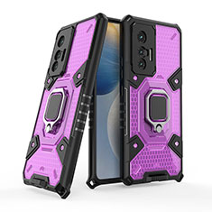 Custodia Silicone e Plastica Opaca Cover con Magnetico Anello Supporto KC3 per Vivo X70 5G Viola