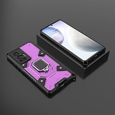 Custodia Silicone e Plastica Opaca Cover con Magnetico Anello Supporto KC3 per Vivo X70 Pro 5G Viola