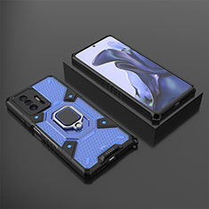 Custodia Silicone e Plastica Opaca Cover con Magnetico Anello Supporto KC3 per Xiaomi Mi 11T 5G Blu