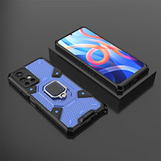 Custodia Silicone e Plastica Opaca Cover con Magnetico Anello Supporto KC3 per Xiaomi Poco M4 Pro 5G Blu