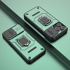 Custodia Silicone e Plastica Opaca Cover con Magnetico Anello Supporto KC4 per Apple iPhone 13 Pro Max Verde