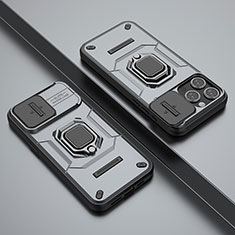 Custodia Silicone e Plastica Opaca Cover con Magnetico Anello Supporto KC4 per Apple iPhone 14 Pro Grigio