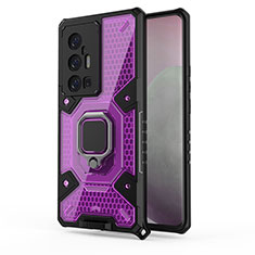 Custodia Silicone e Plastica Opaca Cover con Magnetico Anello Supporto KC4 per Vivo X70 Pro+ Plus 5G Viola