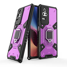 Custodia Silicone e Plastica Opaca Cover con Magnetico Anello Supporto KC4 per Xiaomi Redmi K50 5G Viola